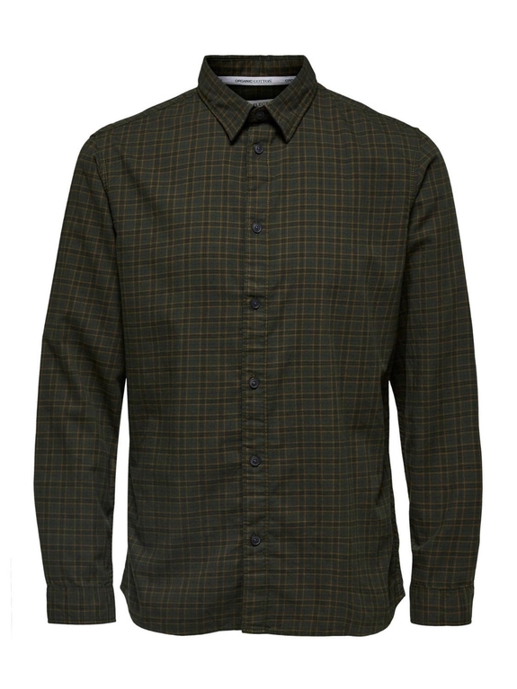 Selected Slimisac Shirt LS Check camp - Dark Olive/Check